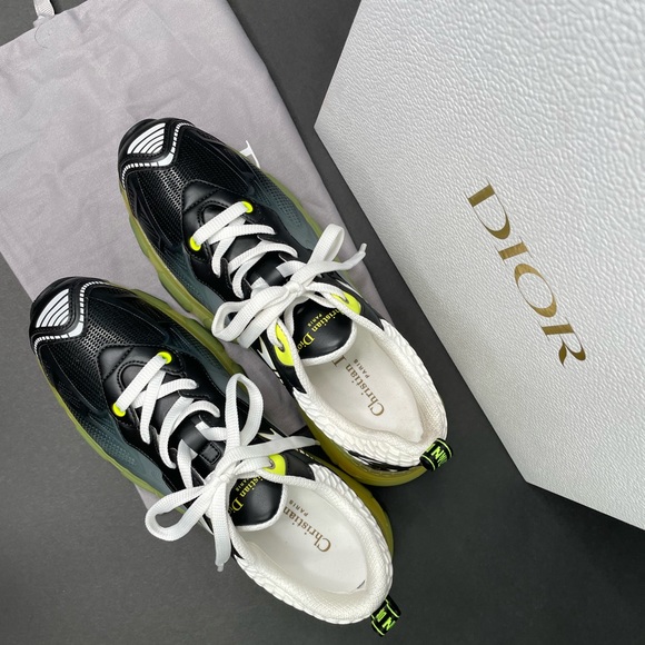 DIOR VIBE LEATHER-TRIM BLACK & YELLOW SNEAKER SIZE 40 - Picture 4 of 12